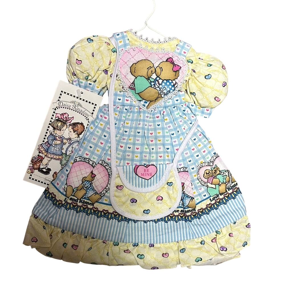 Vintage Daisy Kingdom 18" Sweetheart Bear Doll Dress Pastel Blue Yellow Pinafore